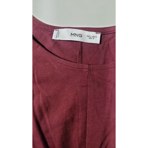 MNG Size 8 Maroon Center Drape Twist Front 100% Cotton Midi Dress - Picture 9 of 11